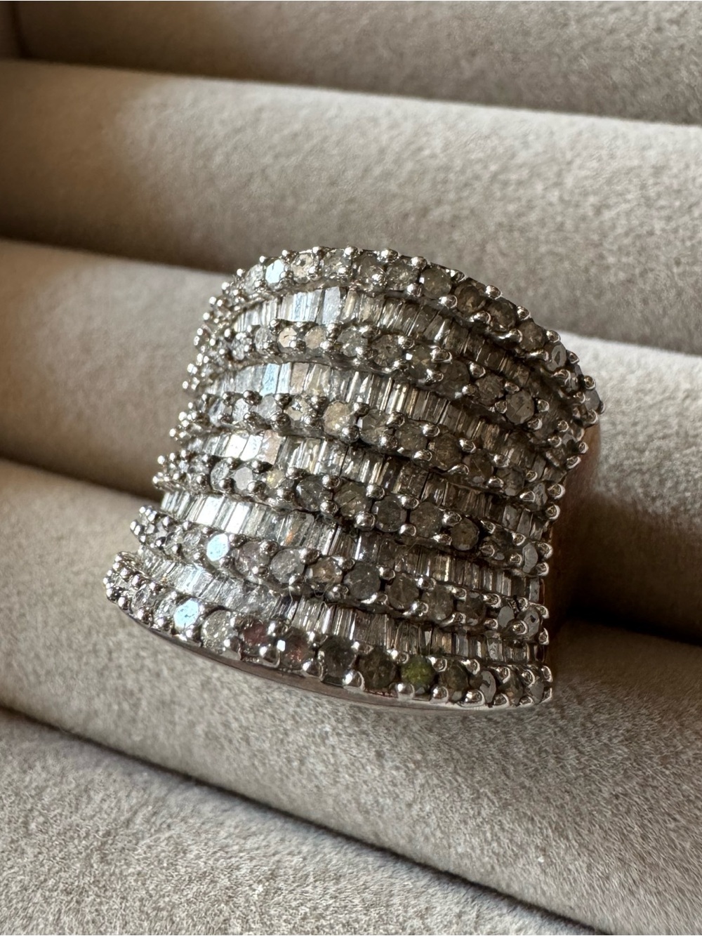 925 Sterling Silver Diamond Baguette Statement Ring Size 10